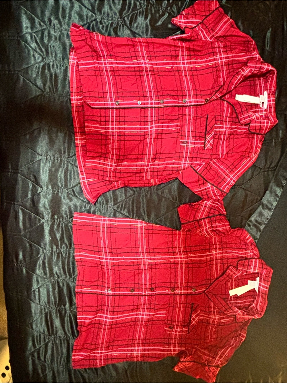 Victoria's Secret Red Plaid Short-Sleeve Button-Down Top - Picture 2 of 3